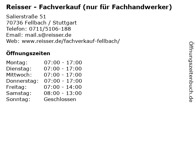 Reisser - Fachverkauf (nur für Fachhandwerker) in Fellbach / Stuttgart: Adresse und Öffnungszeiten