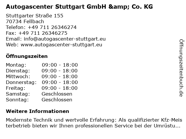 Autogascenter Stuttgart GmbH & Co. KG in Fellbach: Adresse und Öffnungszeiten