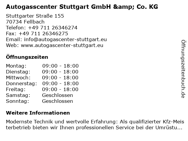 Autogasscenter Stuttgart GmbH & Co. KG in Fellbach: Adresse und Öffnungszeiten