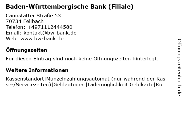 Baden-Württembergische Bank (Filiale) in Fellbach: Adresse und Öffnungszeiten