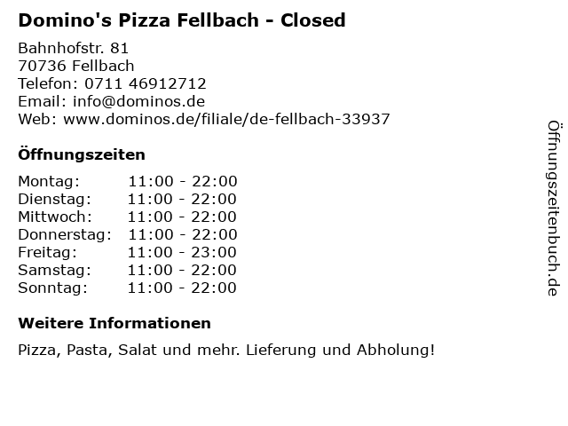 Domino's Pizza Fellbach - Closed in Fellbach: Adresse und Öffnungszeiten