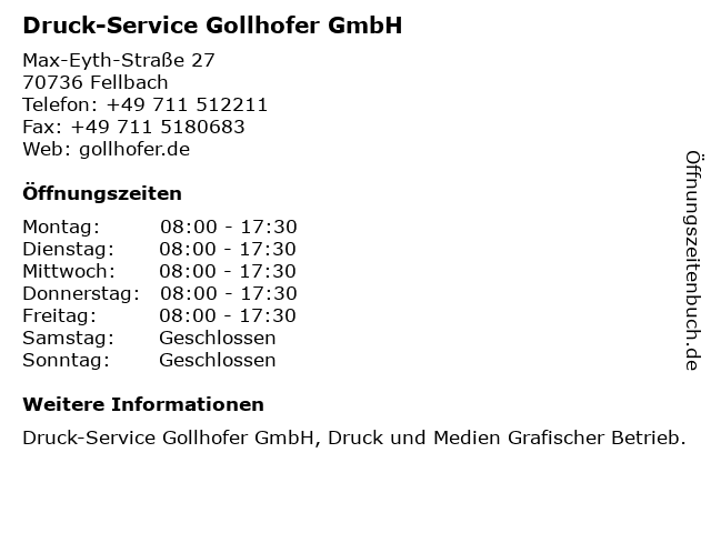 Druck-Service Gollhofer GmbH in Fellbach: Adresse und Öffnungszeiten