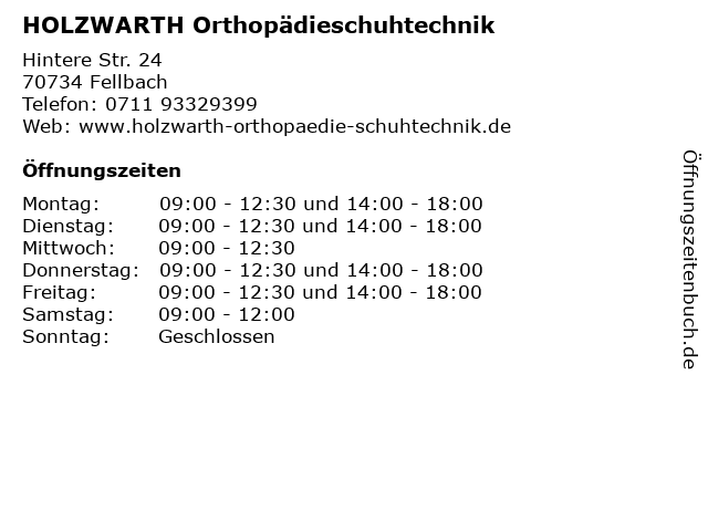 HOLZWARTH Orthopädieschuhtechnik in Fellbach: Adresse und Öffnungszeiten