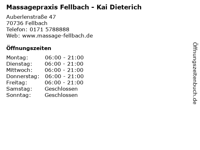 Massagepraxis Fellbach - Kai Dieterich in Fellbach: Adresse und Öffnungszeiten