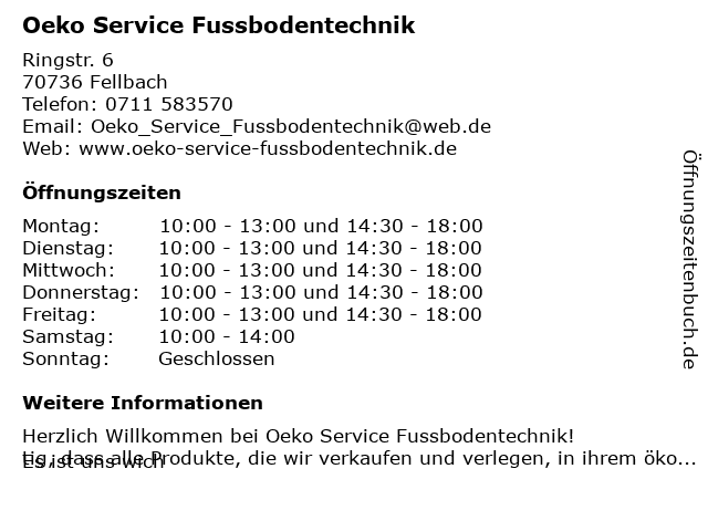 Öko-Service Fußbodentechnik in Fellbach: Adresse und Öffnungszeiten