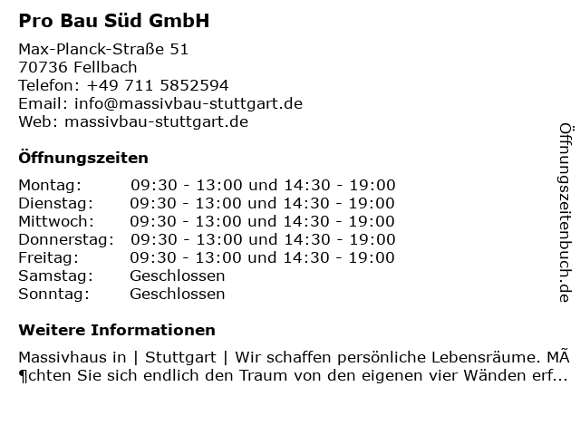 Pro Bau Süd GmbH in Fellbach: Adresse und Öffnungszeiten