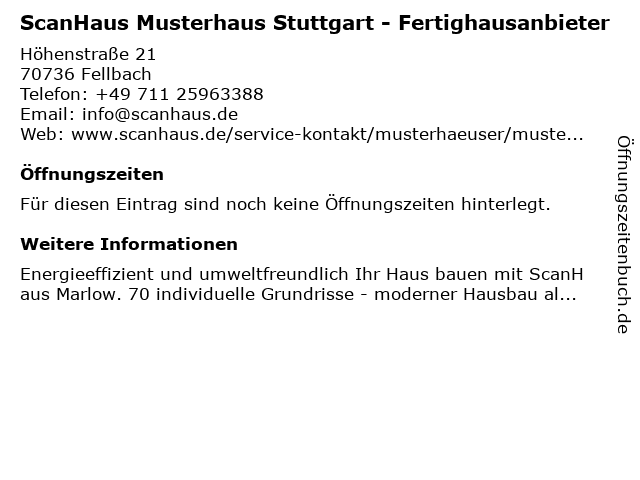 ScanHaus Musterhaus Stuttgart - Fertighausanbieter in Fellbach: Adresse und Öffnungszeiten