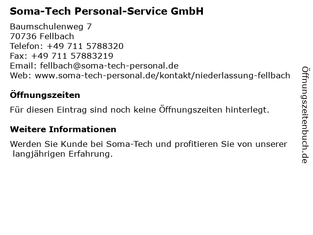 Soma-Tech Personal-Service GmbH in Fellbach: Adresse und Öffnungszeiten