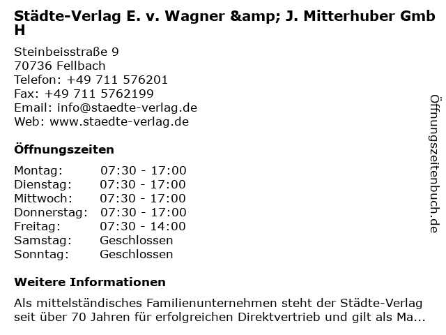 Städte-Verlag E. v. Wagner & Mitterhuber GmbH in Fellbach: Adresse und Öffnungszeiten