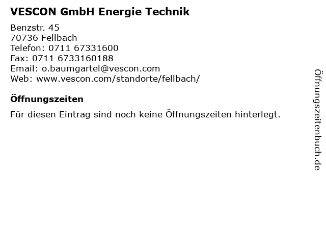 VESCON GmbH Energie Technik in Fellbach: Adresse und Öffnungszeiten