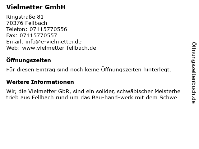 Vielmetter GmbH in Fellbach: Adresse und Öffnungszeiten