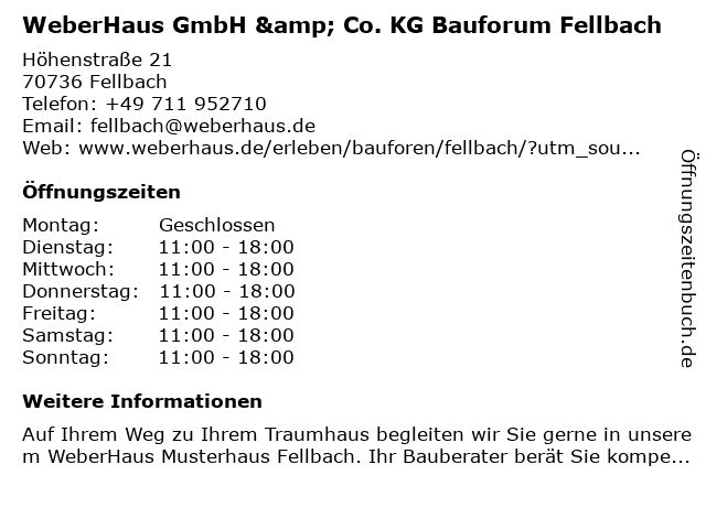 WeberHaus GmbH & Co. KG Bauforum Fellbach in Fellbach: Adresse und Öffnungszeiten