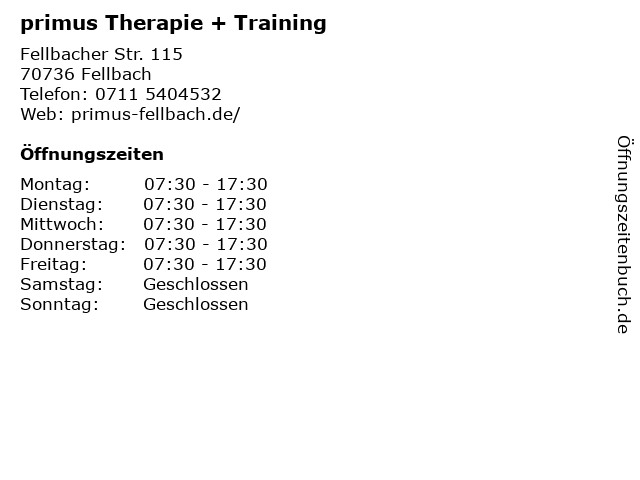 primus Therapie + Training in Fellbach: Adresse und Öffnungszeiten