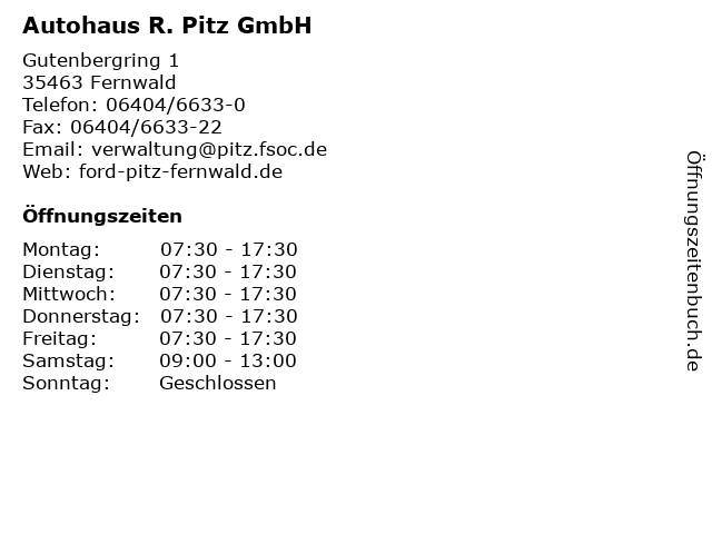 Autohaus R. Pitz GmbH in Fernwald: Adresse und Öffnungszeiten
