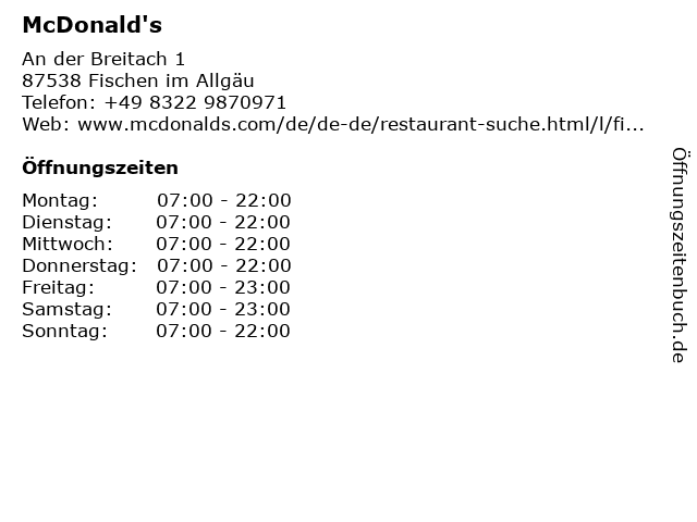McDonald's in Fischen im Allgäu: Adresse und Öffnungszeiten