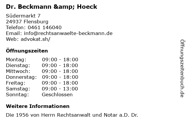 ᐅ Öffnungszeiten „Dr. Beckmann Hoeck“ Am Südermarkt 7 in