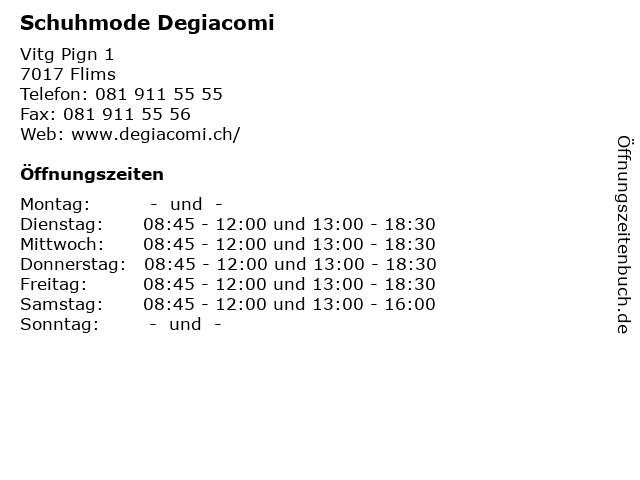 Schuhmode Degiacomi in Flims: Adresse und Öffnungszeiten