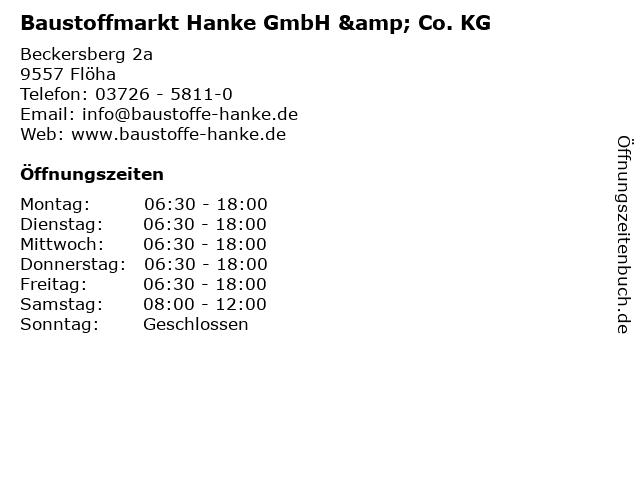 Baustoffmarkt Hanke GmbH & Co. KG in Flöha: Adresse und Öffnungszeiten
