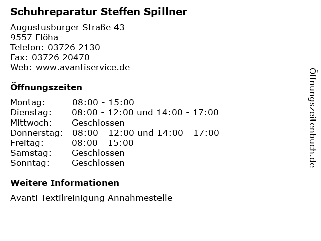 Schuhreparatur Steffen Spillner in Flöha: Adresse und Öffnungszeiten