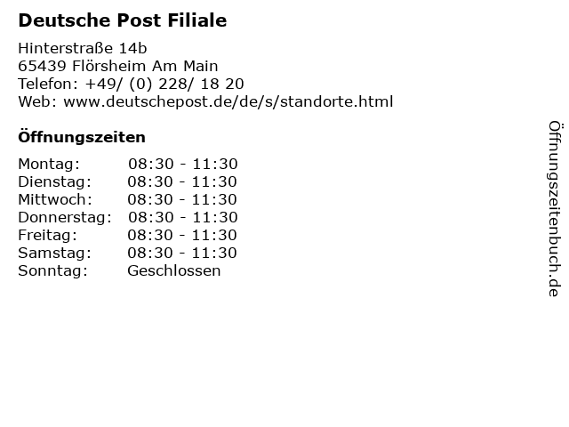 Deutsche Post Filiale in Flörsheim Am Main: Adresse und Öffnungszeiten