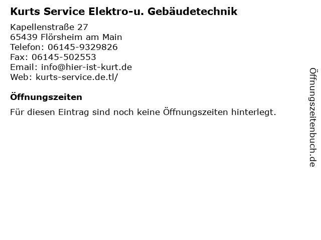 Kurts Service Elektro-u. Gebäudetechnik in Flörsheim am Main: Adresse und Öffnungszeiten