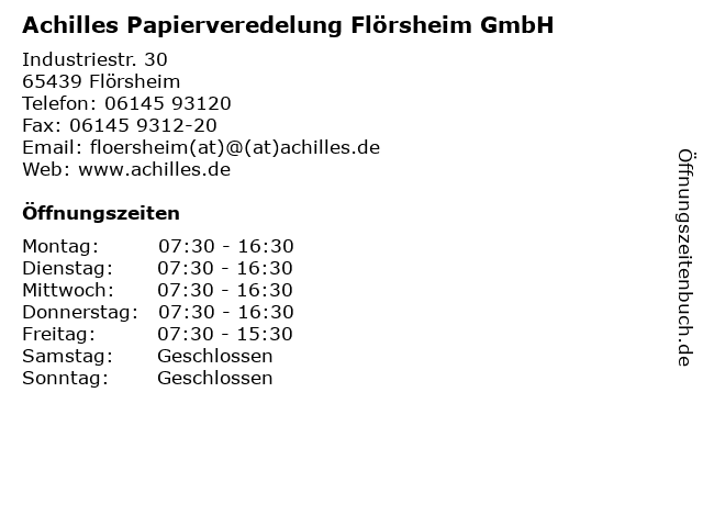 Achilles Papierveredelung Flörsheim GmbH in Flörsheim: Adresse und Öffnungszeiten