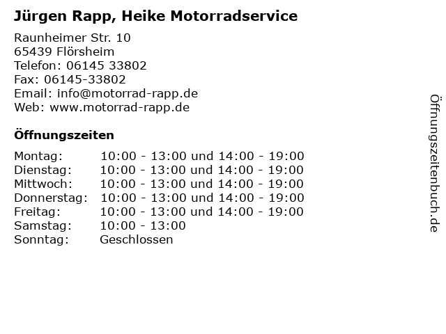 Jürgen Rapp, Heike Motorradservice in Flörsheim: Adresse und Öffnungszeiten