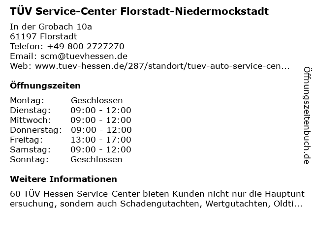TÜV Service-Center Florstadt-Niedermockstadt in Florstadt: Adresse und Öffnungszeiten