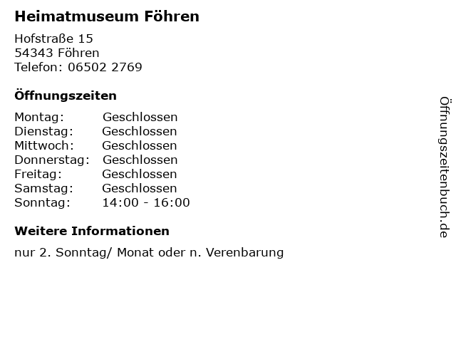 Heimatmuseum Föhren in Föhren: Adresse und Öffnungszeiten