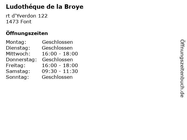 Ludothéque de la Broye in Font: Adresse und Öffnungszeiten