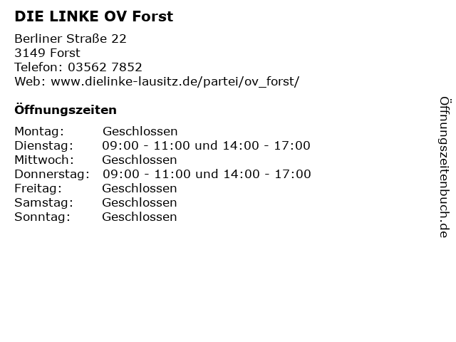 DIE LINKE OV Forst in Forst: Adresse und Öffnungszeiten