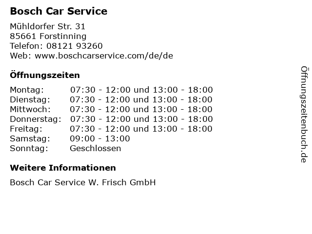Bosch Car Service in Forstinning: Adresse und Öffnungszeiten