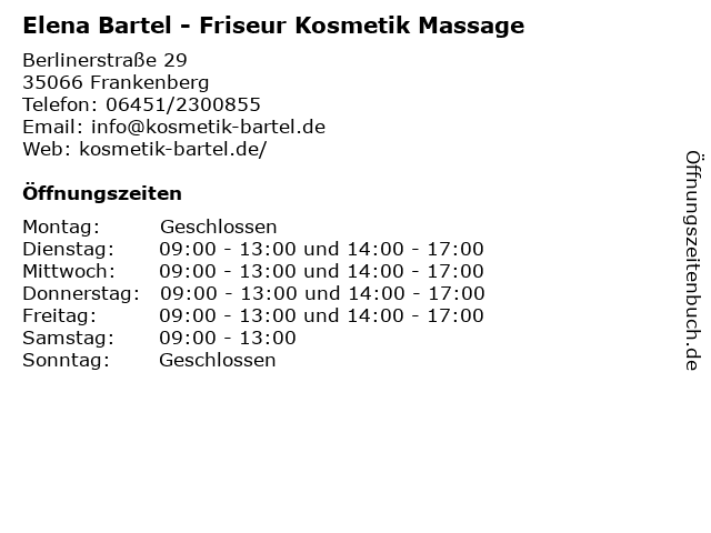 Elena Bartel - Friseur Kosmetik Massage in Frankenberg: Adresse und Öffnungszeiten