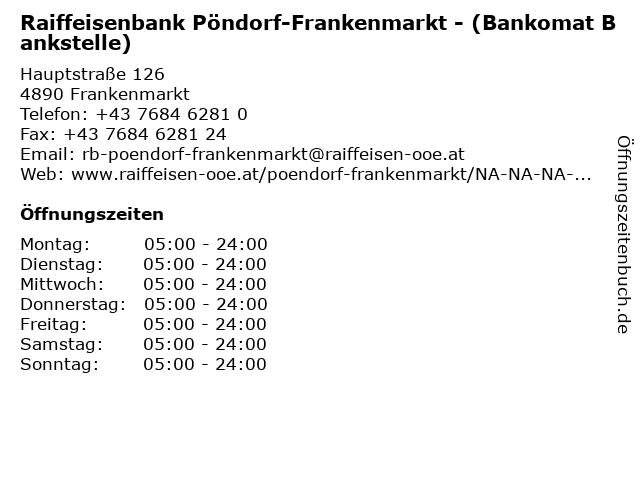 Raiffeisenbank Pöndorf-Frankenmarkt - (Bankomat Bankstelle) in Frankenmarkt: Adresse und Öffnungszeiten