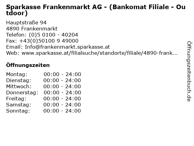 Sparkasse Frankenmarkt AG - (Bankomat Filiale - Outdoor) in Frankenmarkt: Adresse und Öffnungszeiten
