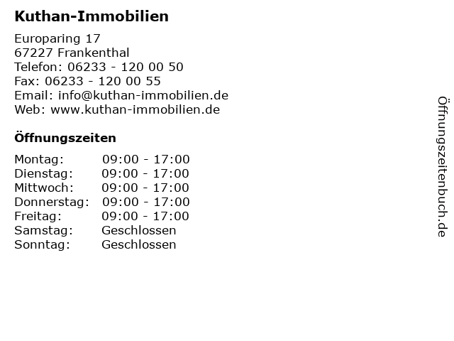 ᐅ Offnungszeiten Kuthan Immobilien Ivd Europaring 17 In Frankenthal