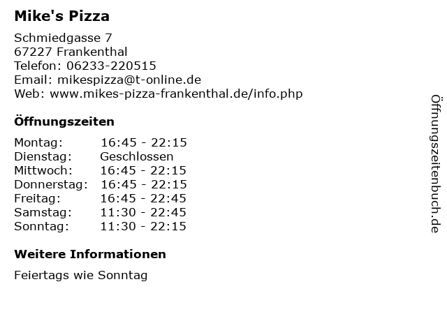 Mike's Pizza in Frankenthal: Adresse und Öffnungszeiten