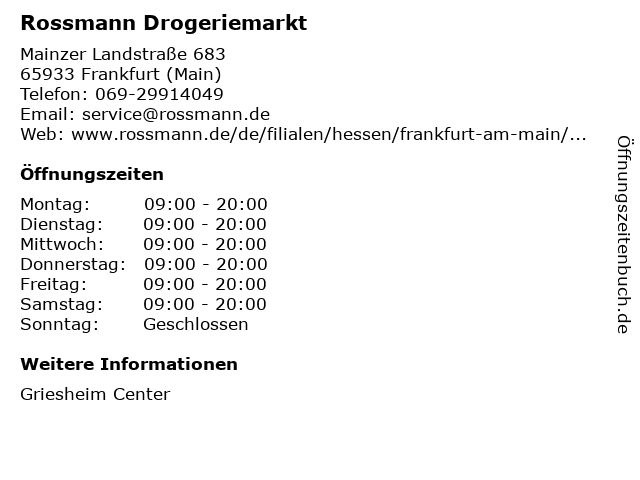 Rossmann Griesheim Center öffnungszeiten