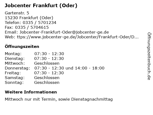 Jobcenter Frankfurt (Oder) in Frankfurt (Oder): Adresse und Öffnungszeiten