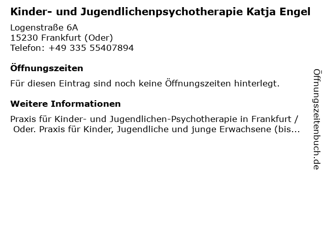 Kinder- und Jugendlichenpsychotherapie Katja Engel in Frankfurt (Oder): Adresse und Öffnungszeiten