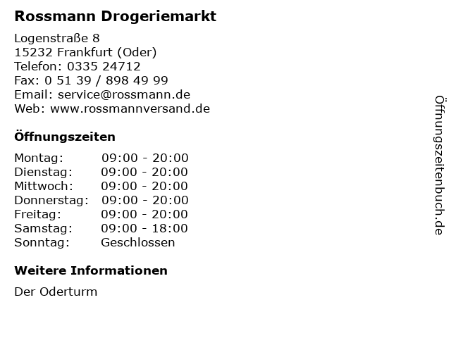 Rossmann Drogeriemarkt in Frankfurt (Oder): Adresse und Öffnungszeiten