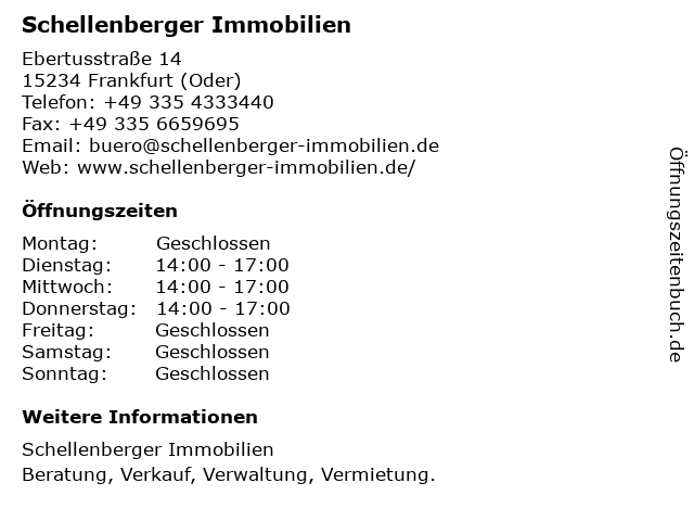 Schellenberger Immobilien in Frankfurt (Oder): Adresse und Öffnungszeiten