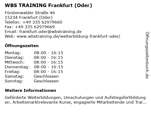 WBS TRAINING Frankfurt (Oder) in Frankfurt (Oder): Adresse und Öffnungszeiten
