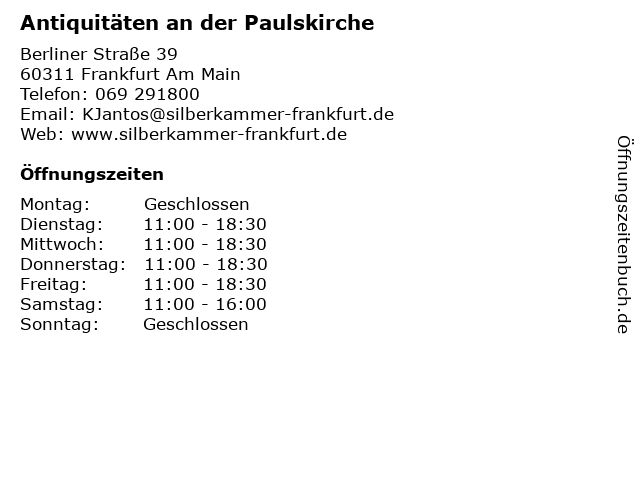 Antiquitäten an der Paulskirche in Frankfurt Am Main: Adresse und Öffnungszeiten
