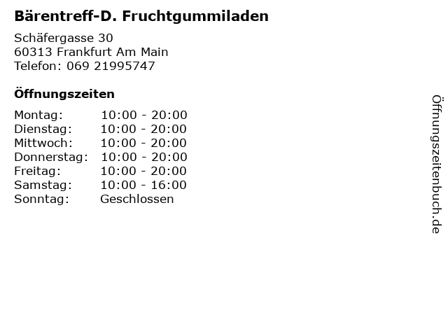 Bärentreff-D. Fruchtgummiladen in Frankfurt Am Main: Adresse und Öffnungszeiten