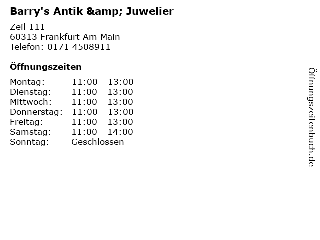 Barry's Antik & Juwelier in Frankfurt Am Main: Adresse und Öffnungszeiten