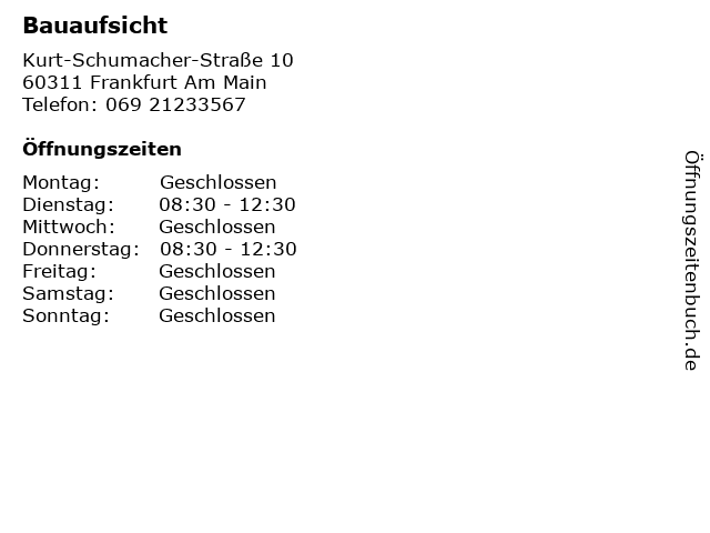 Bauaufsicht in Frankfurt Am Main: Adresse und Öffnungszeiten