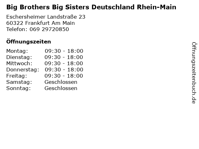 Big Brothers Big Sisters Deutschland Rhein-Main in Frankfurt Am Main: Adresse und Öffnungszeiten