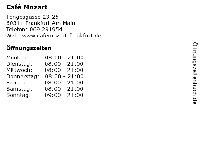 Café Mozart in Frankfurt Am Main: Adresse und Öffnungszeiten