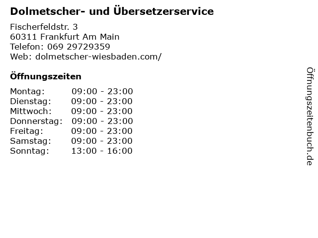 Dolmetscher- und Übersetzerservice in Frankfurt Am Main: Adresse und Öffnungszeiten